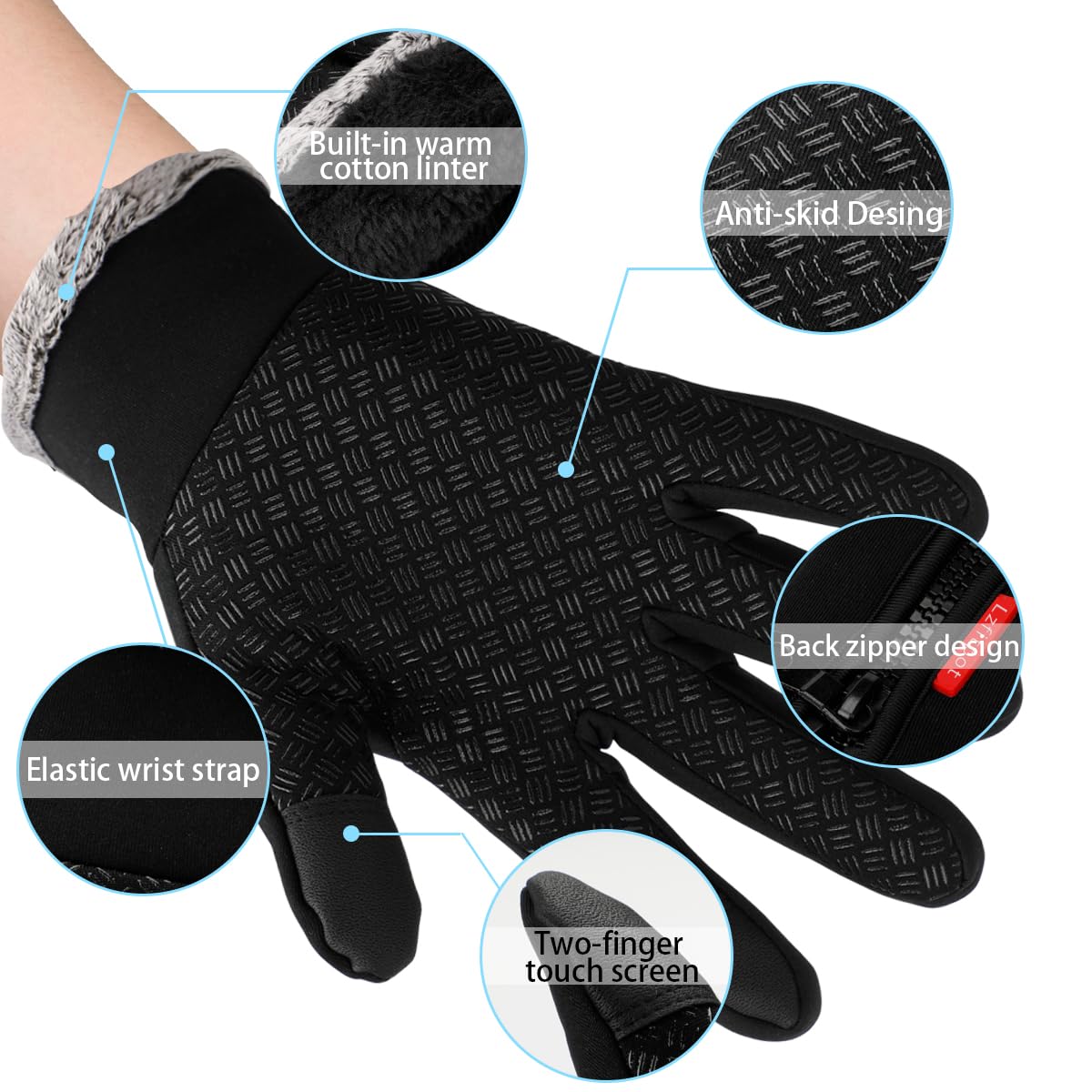 Lzfitpot Winter Gloves for Men Women Warm Gloves Touch Screen Cycling Gloves Ski Gloves Waterproof Windproof Non-Slip Black S Fashion