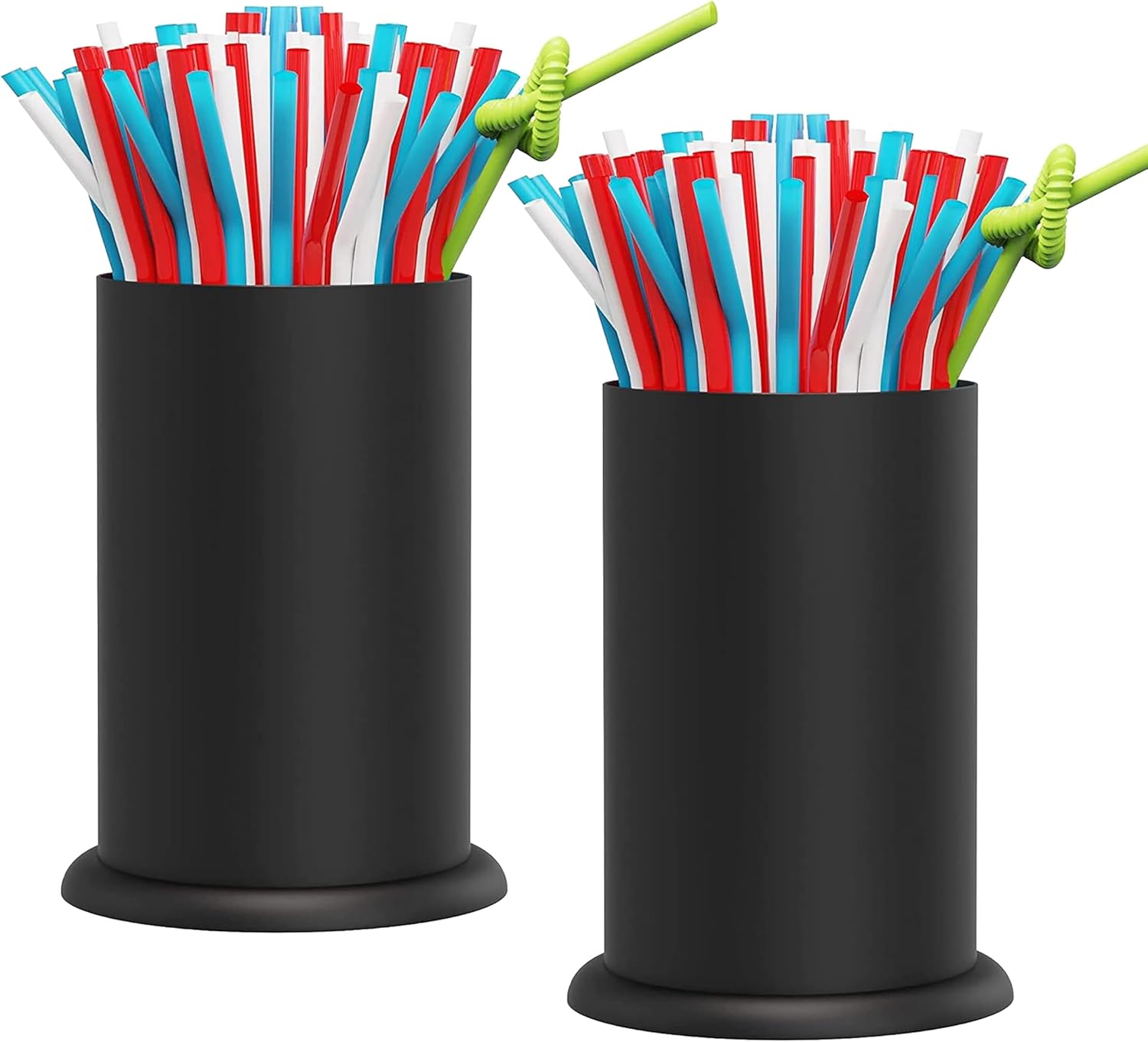 MyLifeUNIT Straw Holder Dispenser, Stainless Steel Kitchen Utensil Organizer 6.7" x 4.9", Black (2 pack)