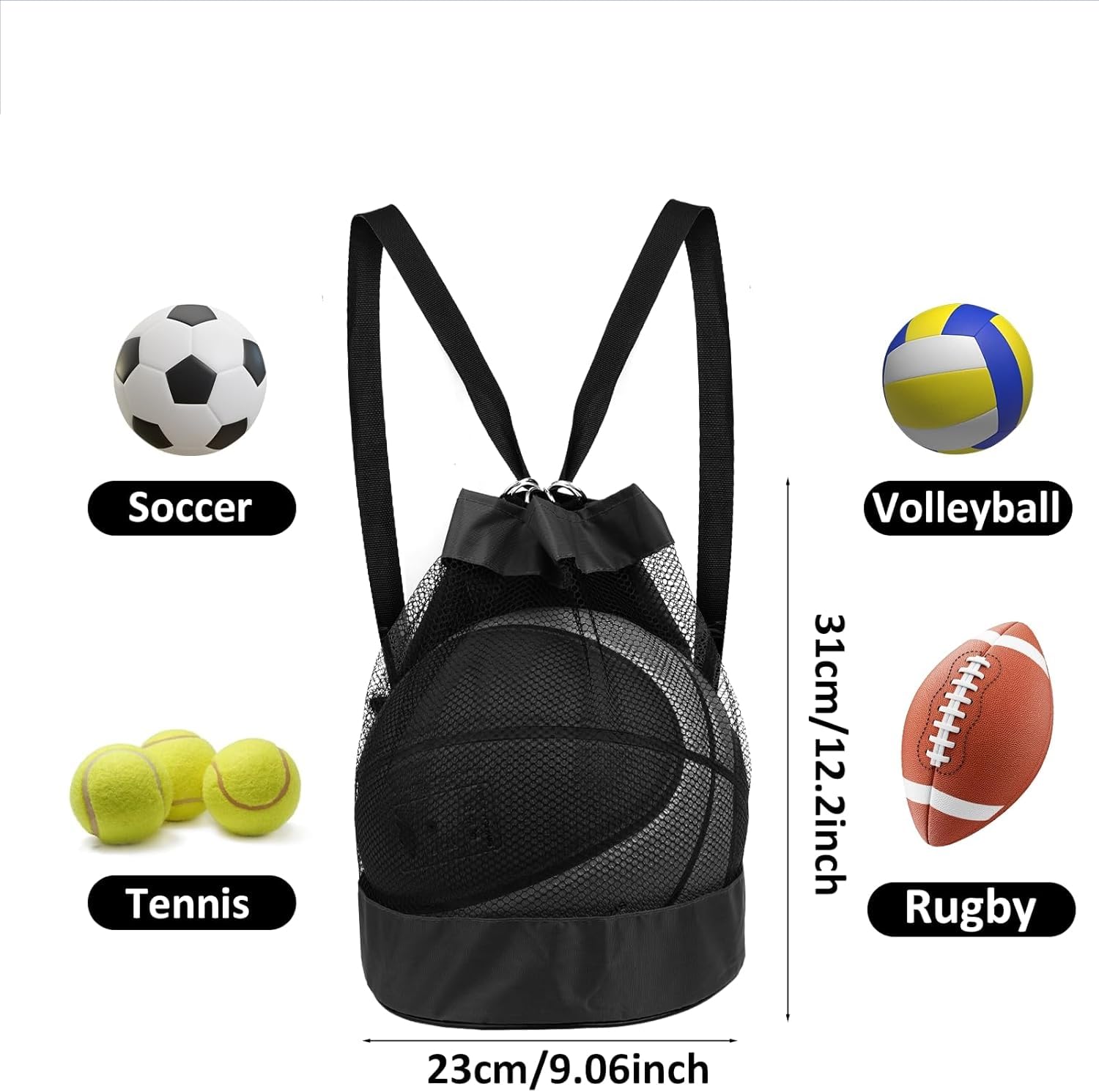 Sac à Ballons,Filet à Ballon Portable,Sac À Balles pour Football Basketball Tennis,Tennis,Volleyball,Rugby