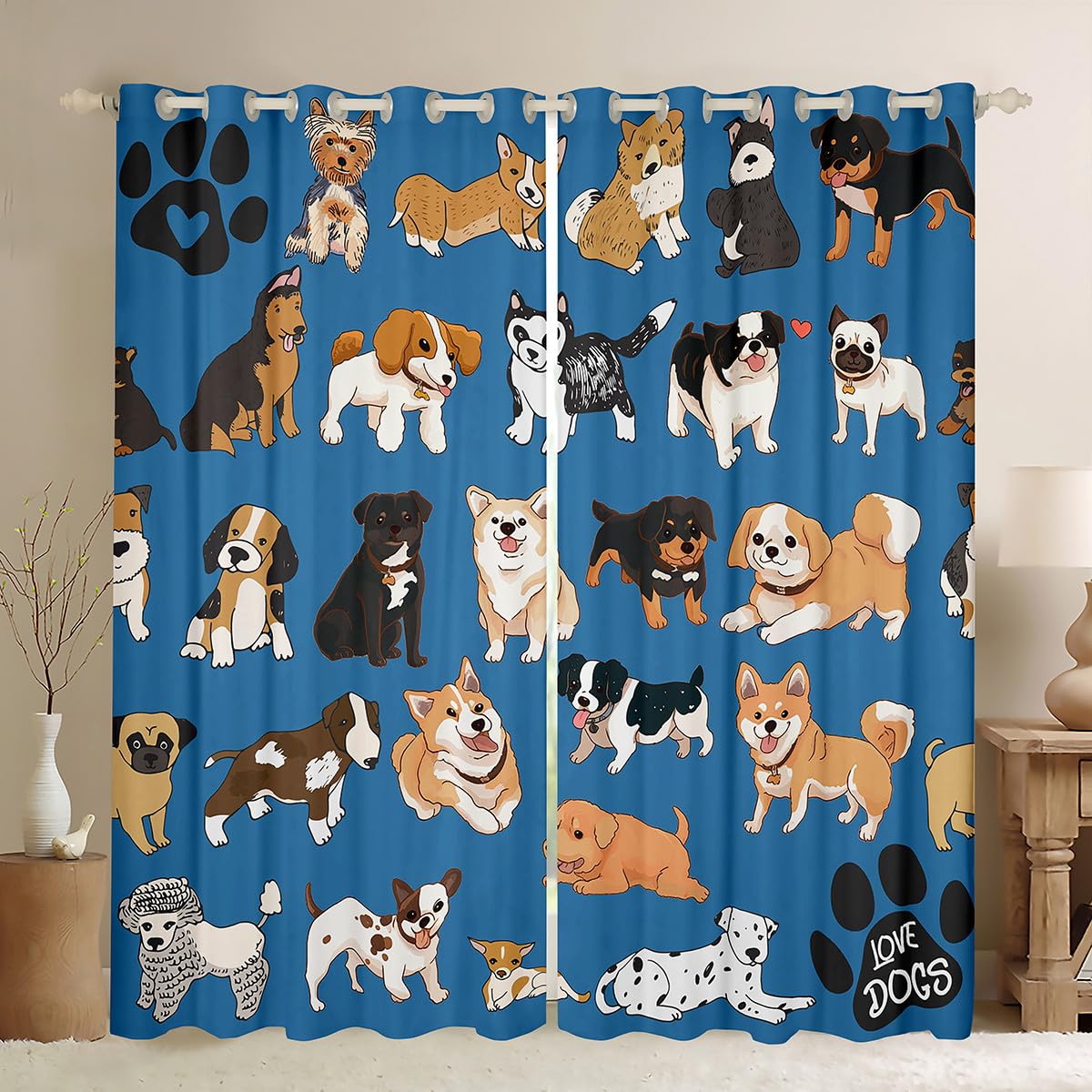 Homemissing Cute Dogs Curtains (2 Panels,W46*L54) For Bedroom Kids Boys Girls Teens Puppy Dogs Window Curtains Sausage Dog Blackout Curtains Cartoon Animal Window Treatments