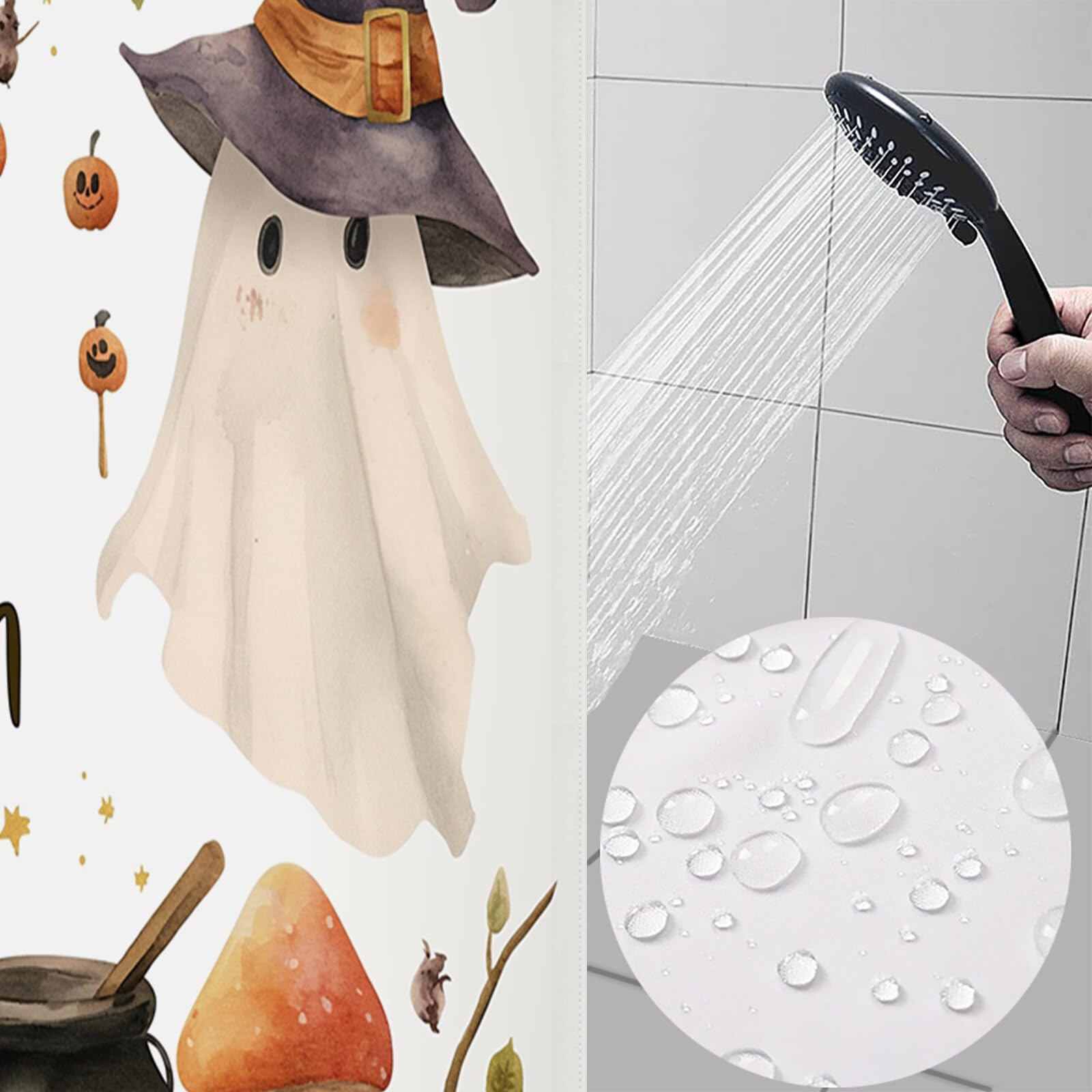 Duschvorhang Kürbispilz H240Xb200Cm | Retro Country Halloween Wasserdichter Stoff Maschinenwaschbarer Badezimmervorhang Mit Haken