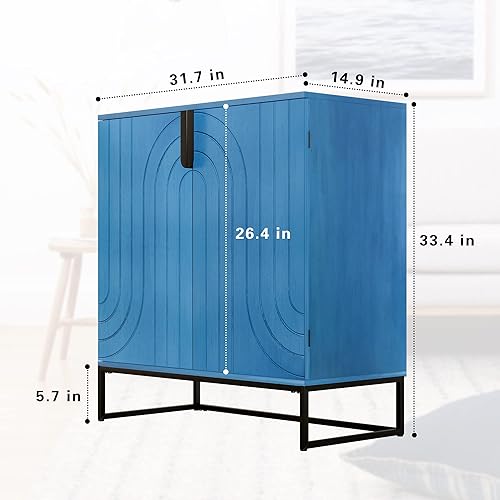 Miniatura 2 de HLR Accent - Armario de grano de madera con 2 puertas, aparador de almacenamiento con patas de metal negro para sala de estar, entrada y cocina,