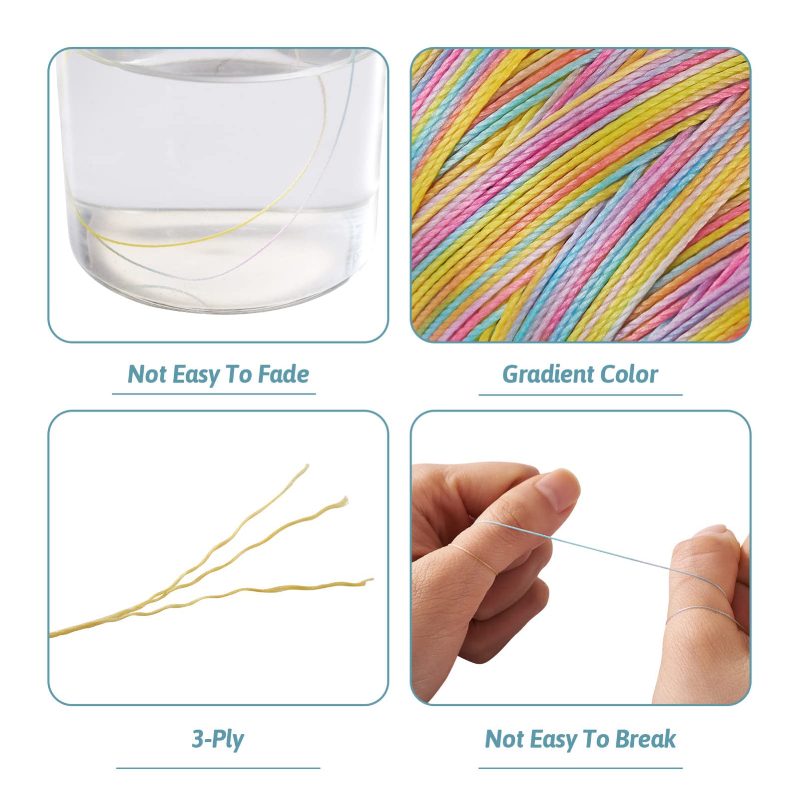 Pandahall 251 Yards Waxed Polyester Cord - Gradient Color Beading Thread For Bracelets & Crafts