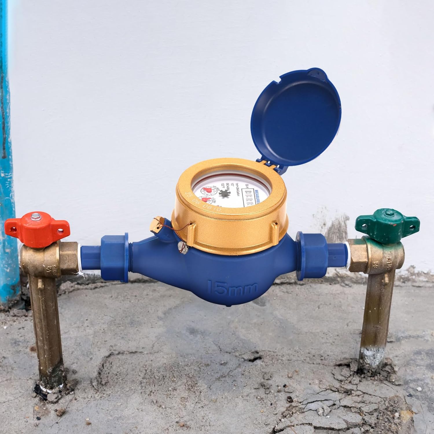 MEASUREMAN 1/2" Non-Pulsed Multi-Jet Water Meter, Cubic Meter Reading, 15mm Lightweight Plastic, Includes Couplings & Washers for Home and Garden Use