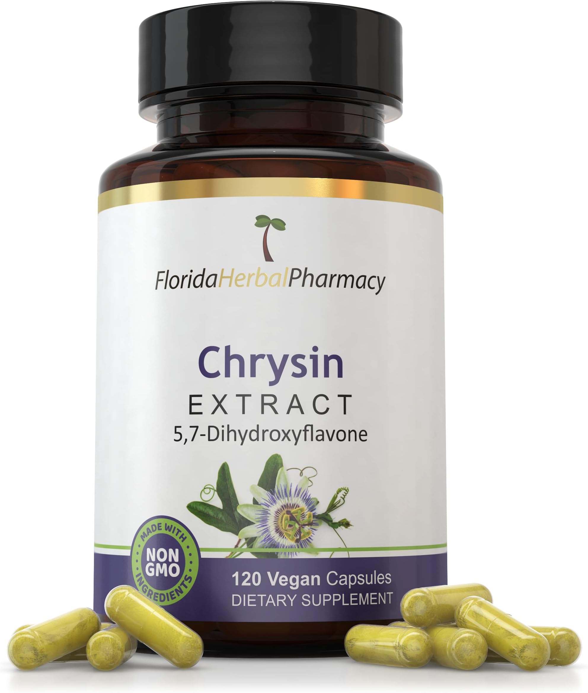 Florida Herbal Pharmacy, Chrysin 5, 7 - Dihydroxyflavone Extract Supplement Capsules (120 Capsules), 500 mg Serving