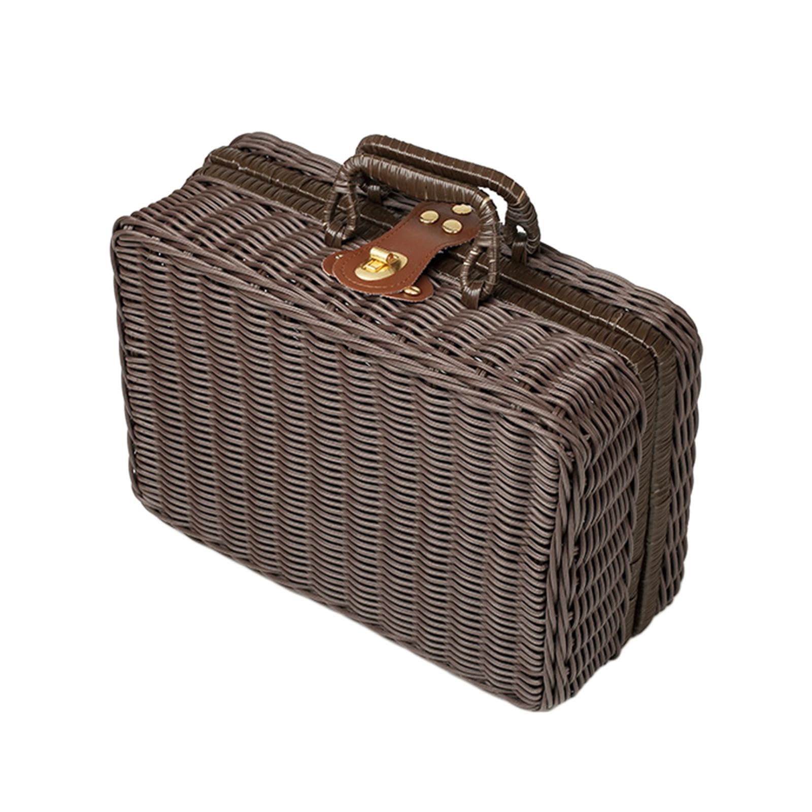 Cestino da Picnic, Cestino Portaoggetti Intrecciato, Contenitore Impilabile, Valigia retrò di Plastica, Cesto per Picnic, Festa al, Marrone, XL