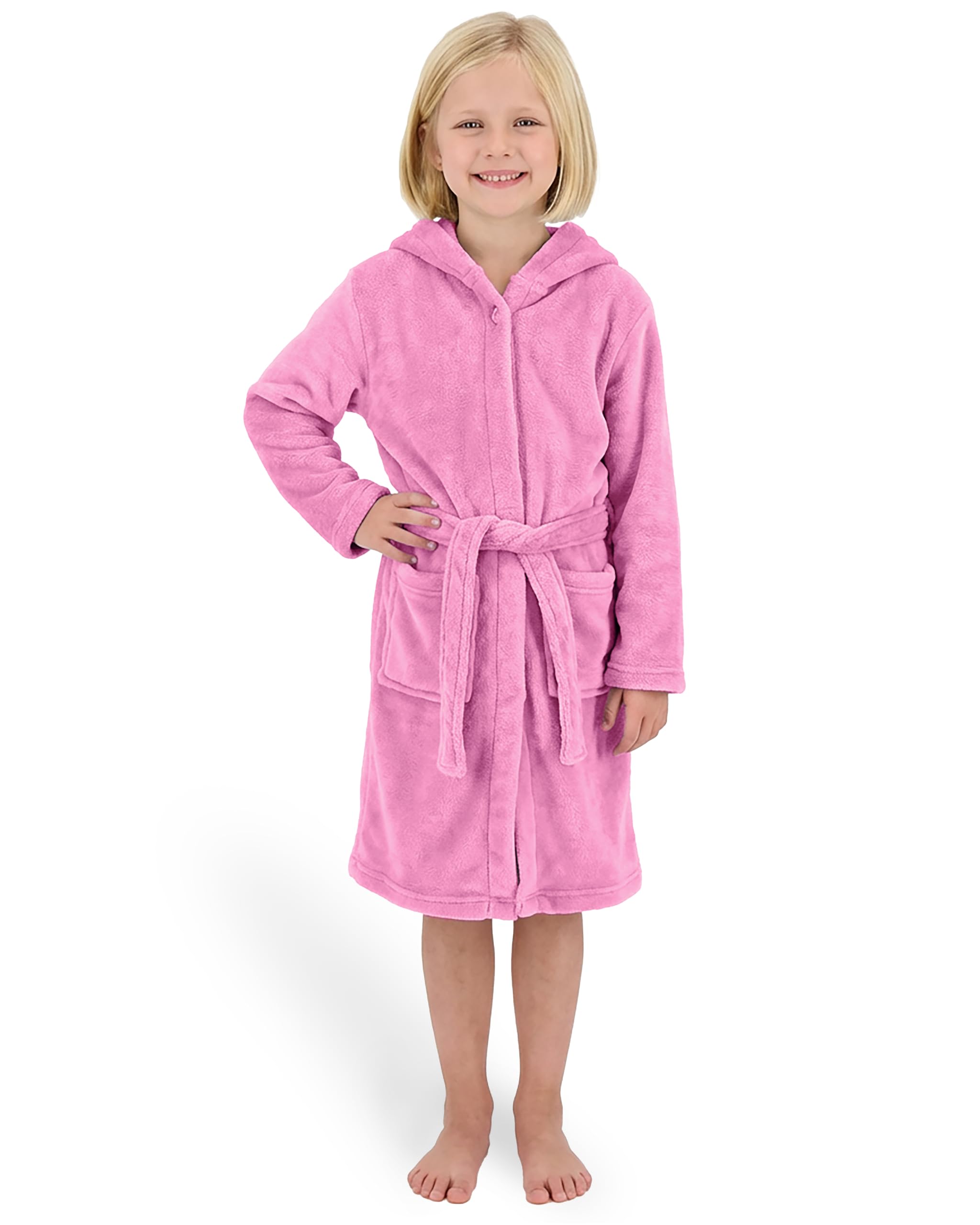 Gräfenstayn Bademantel Kinder & Teenager aus Fleece mit Knopf und Kapuze– OEKO-TEX 100 – Flauschiger Kinderbademantel für Jungen & Mädchen