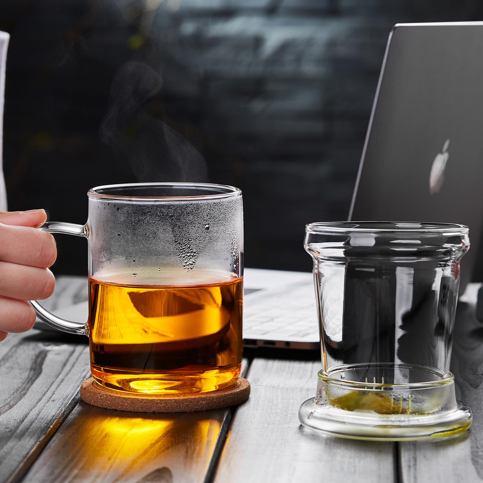 DOPUDO Glass Tea Cup with Infuser and Lid, 17.6oz/520ml Large Borosilicate Teacup,Tea Glass, Clear Mug for Loose Leaf Tea, Blooming Tea, Microwave & Dishwasher Safe - Tea Maker Gift for Birthday.: Glass Tea Cup with Infuser and Lid, 17.6oz/520ml Large Borosilicate Teacup, Clear Mug for Loose Leaf Tea, Blooming Tea, Tea Bags - Perfect Christmas or Birthday Gift for Women