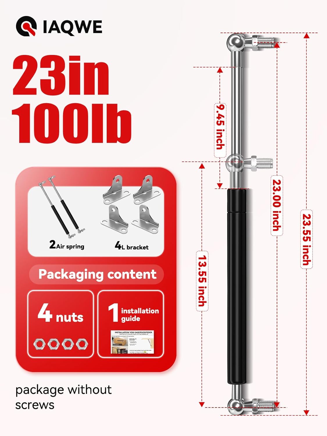 23 inch 100lbs 445n gas struts for heavy lid, rv bed heavy-duty tool box large floor hatch camper storage marine boat deck hatch, 23" diy gas lift shocks kit with l mount brackets, 2 pcs by iaqwe 23 inch 100 lb