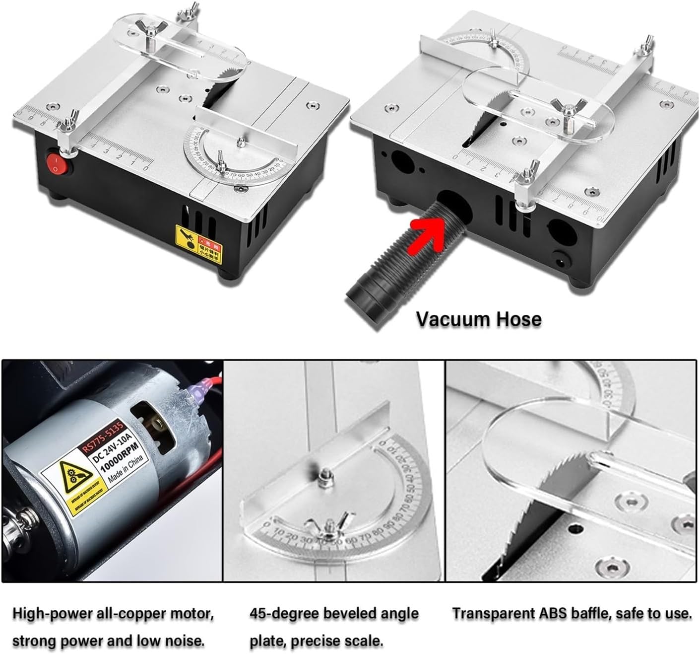 Precision Mini Electric Table Saw, DIY Hobby Handmade Woodworking Bench Cutting Machine, Adjustable Cut Depth Small Desktop Saw for Miniature Wood Craft