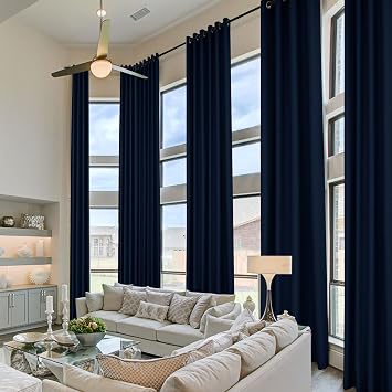 Frelement Extra Long Blackout Curtains for High Ceilings Loft Tall Windows Grommet Top Window Curtains Thermal Insulated Drapes Privacy Curtains with Tiebacks, 50" W x 132" L, 2 Panels, Navy