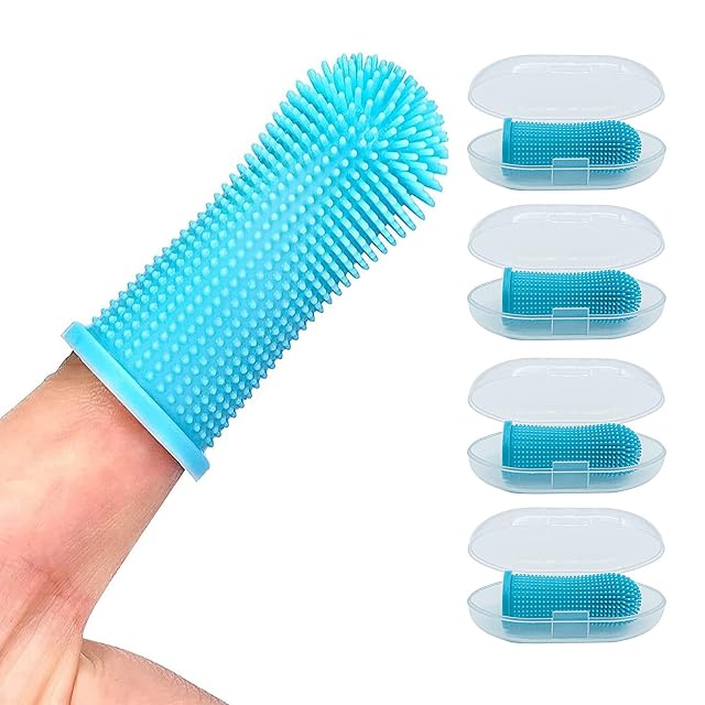 Cepillo de dientes para perros, kit de cepillo de dientes para dedos (paquete de 4)