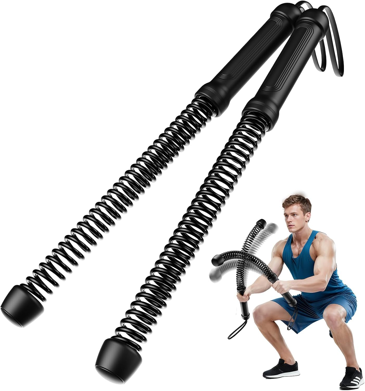2Pcs Weighted Ropelss Battle Ropes,Cordless Workout Rope for Home Gym, Portable Arm Exerciser Rope for Strength Building, and Low-Impact Aerobic Training Home Fitness Tool for Men and Women (Black)