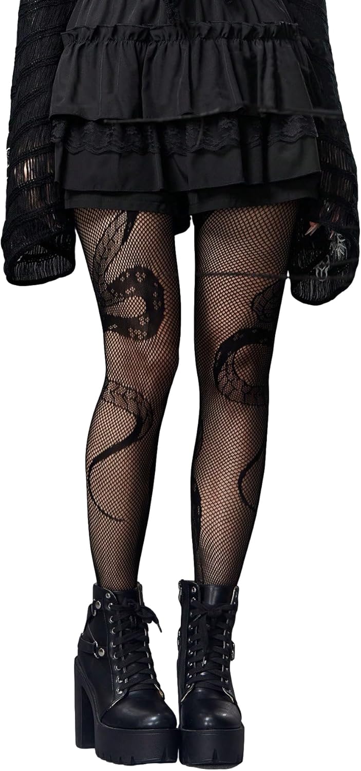 SHENHE Women's Patterned Fishnet Tights High Waist Pantyhose Floral Stockings