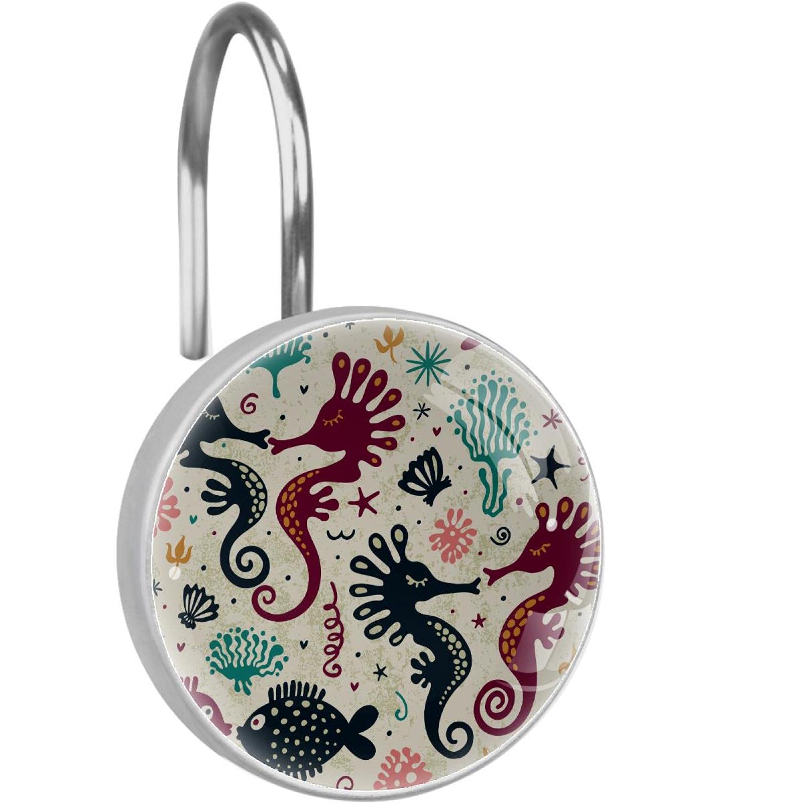 Crochets rideau de douche inox de qualité supérieure avec décor hippocampe rétro x12