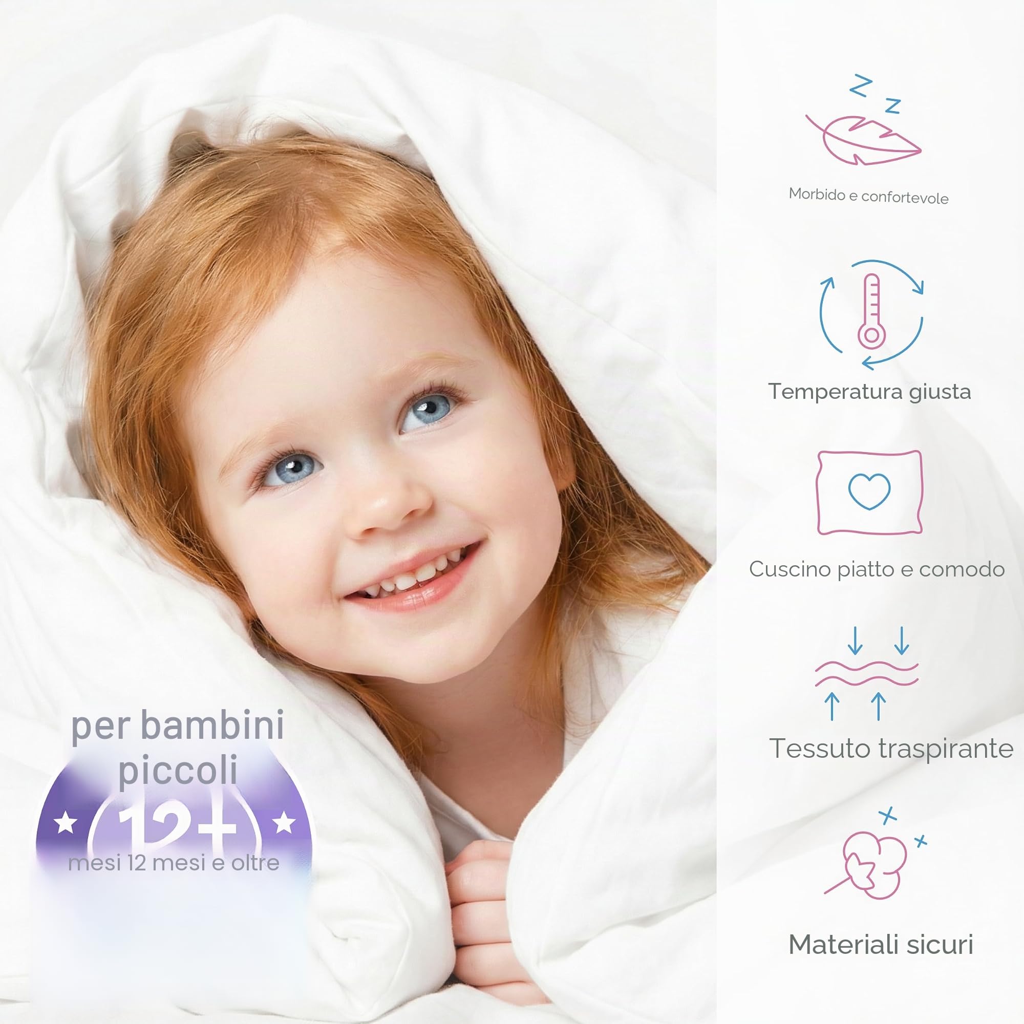 Baby Comfort Anti Allergia Bambino Piumino e Cuscino Set 120x90 per Culla (12 mesi+)