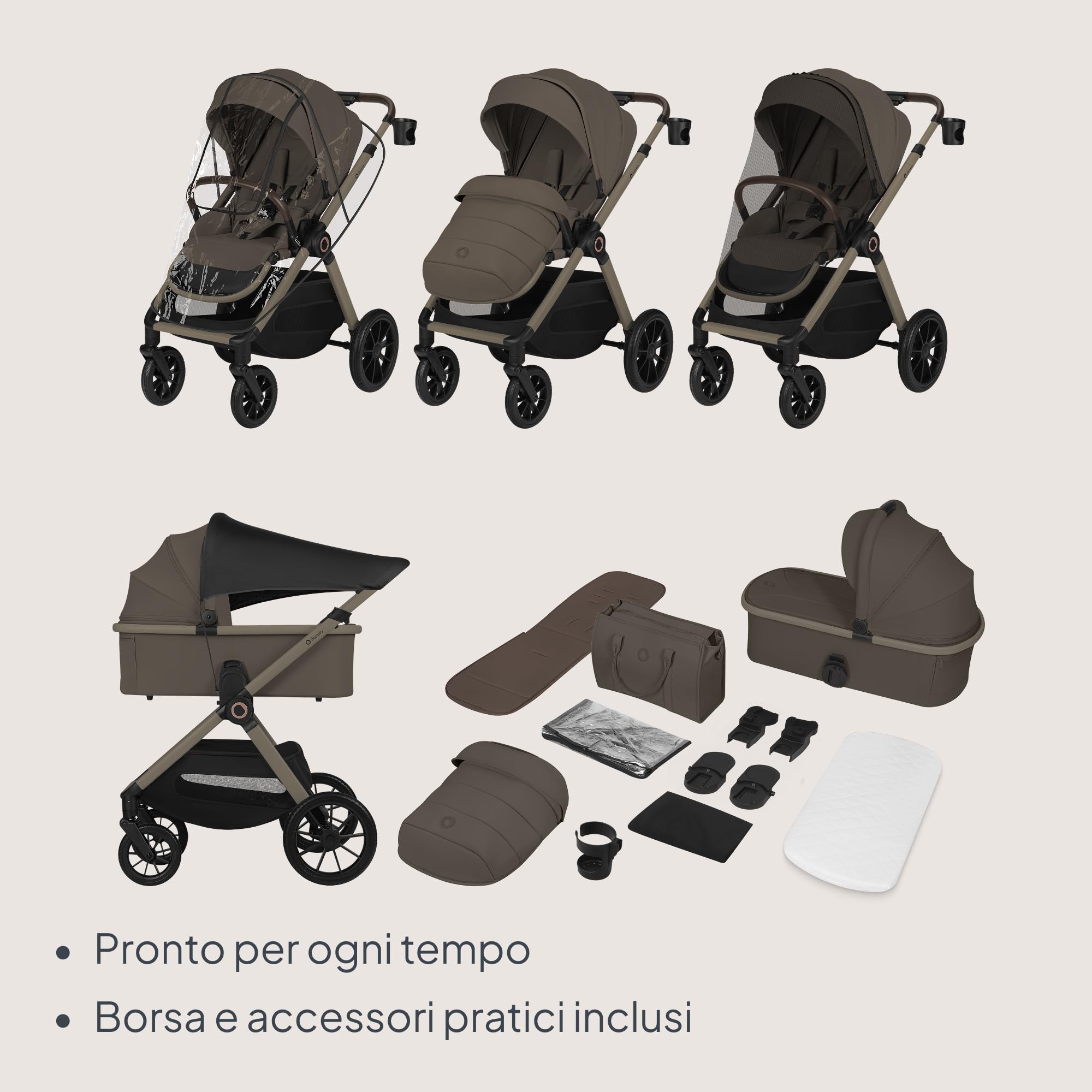 LIONELO Layla Passeggino 2 in 1 con Navicella dalla Nascita a 48 Mesi | Fino a 22 kg, Navicella fino a 9 kg, Schienale e Poggiapiedi Regolabili, AiryDots, Ruote PU 360° e Sospensioni Complete