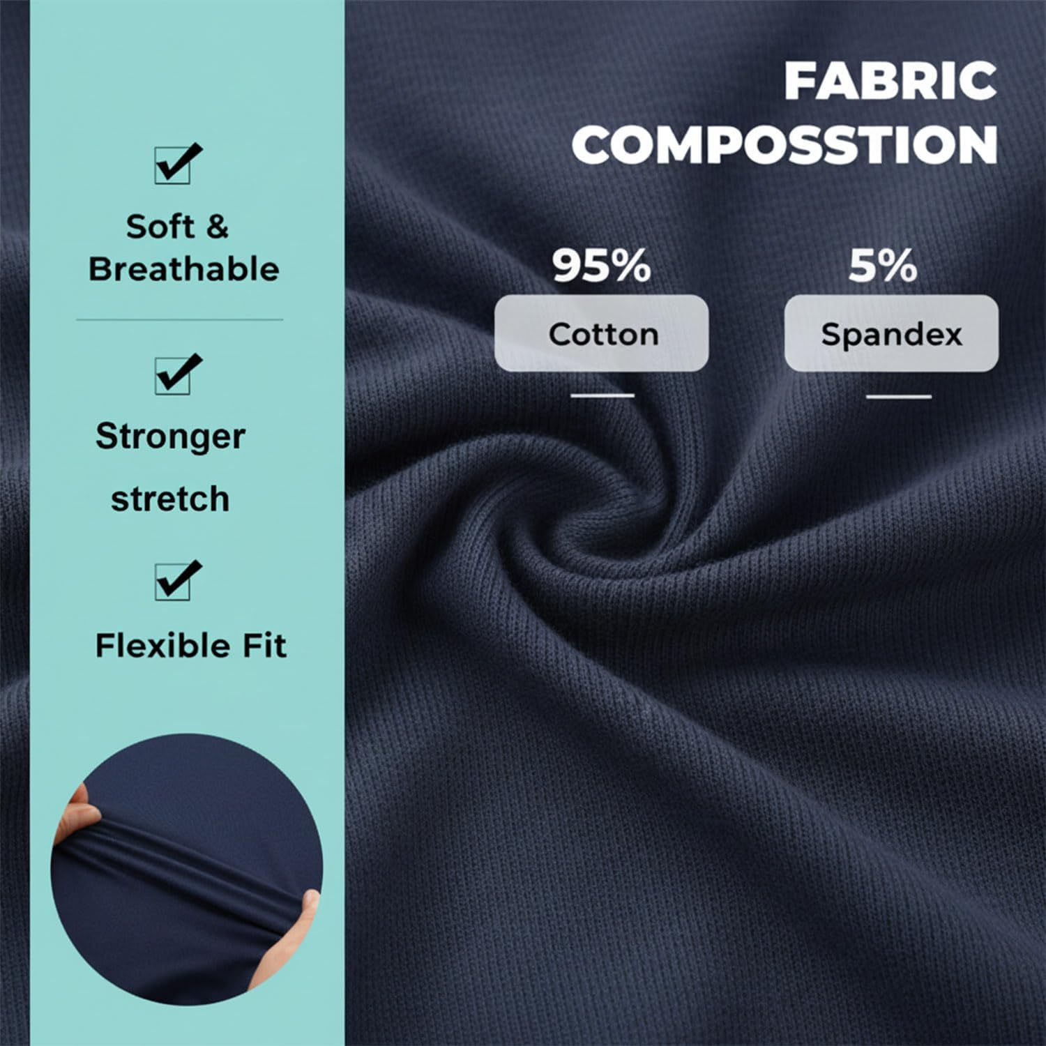 Men's Cotton Boxer Briefs, 95% Cotton 5% Spandex, Soft Breathable Stretch Trunk Und... - Image 7