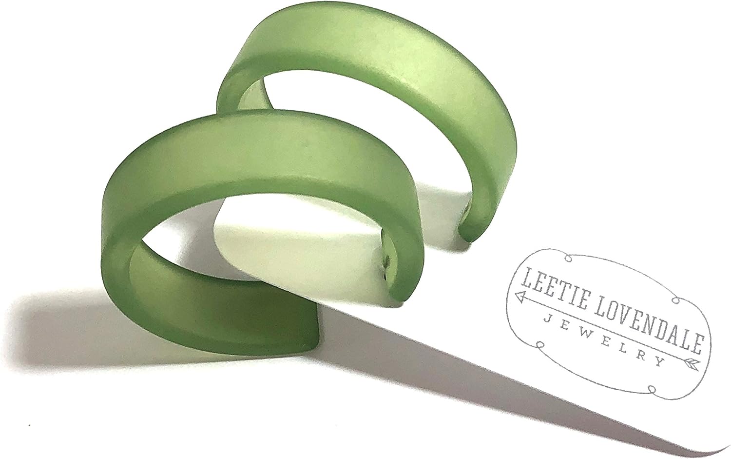Sea Glass Green Hoop Earrings | Vintage Lucite Frosted Large Portland Hoops - PTLD-GR-2