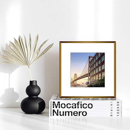 Vista 50 de Frametory - Marco de aluminio de 11 x 14 para fotos de 8 x 10 (en pulgadas), con paspartú marfil, de pared, con gancho de sierra, pestañas Bronce