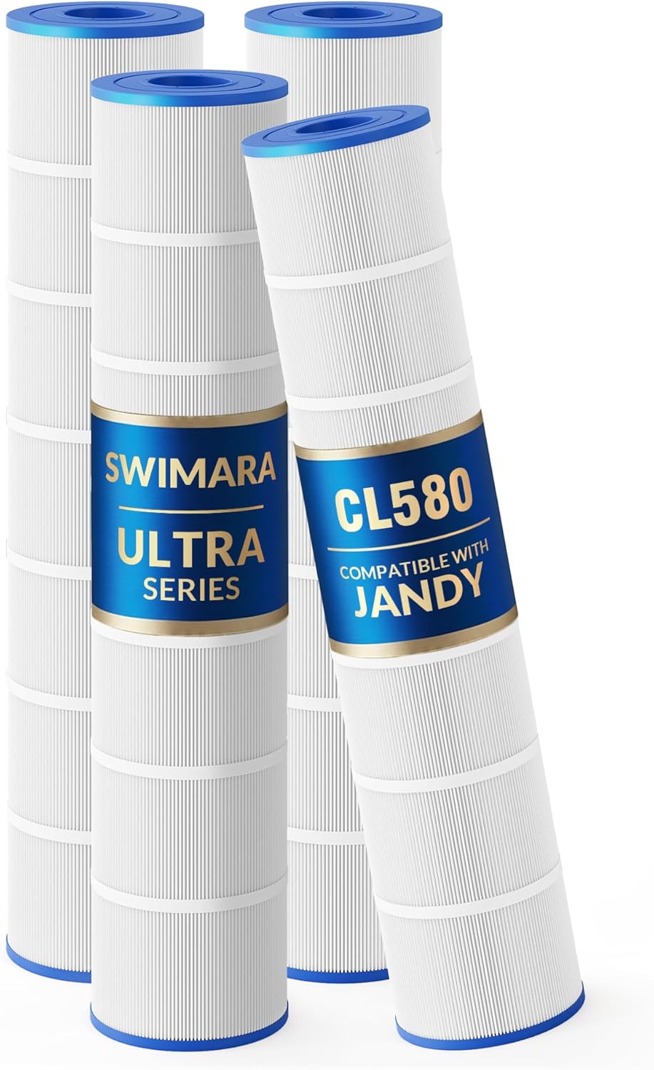 CL580 CV580 PJAN145 Pool Filter Cartridges, 5 oz+ Trilobal Fabric, Replacement for Jandy R0357900 A0104100, 580 Sq. Ft., 7" x 33", 4-Pack, Ultra Series