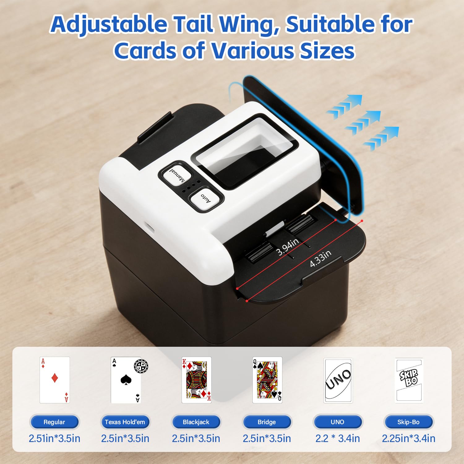 Barajador de Cartas Automático, Mezclador de Cartas Recargable, Card Shuffler Eléctrico con Batería de 2500 mAh, Barajeadora Automática con Aleta Trasera Ajustable, para Diferentes Tamaños de Carta