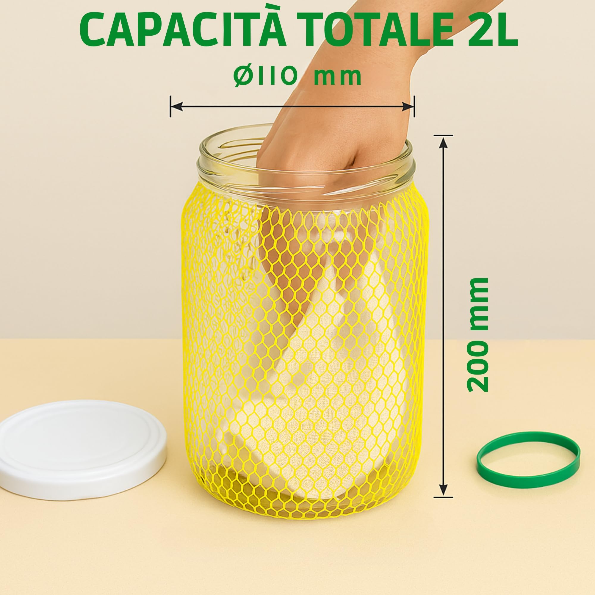 myFERMENTS - Barattoli di Vetro 2L per Fermentazione | Vasetti Ermetici con Coperchio per Alimenti | Ideali per Kefir, Kombucha, Sottaceti | Bocca Larga, Trasparenti, Vetro