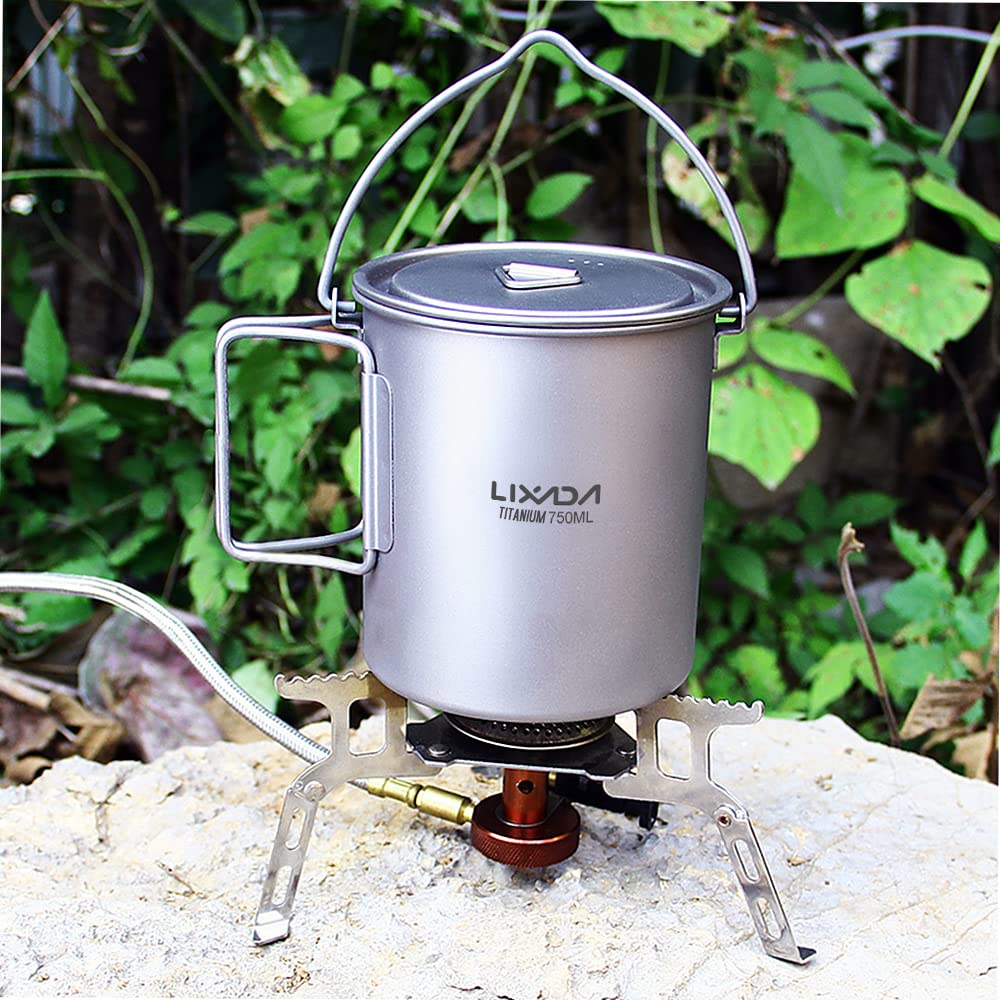 Lixada Titanium Cup Pot Ultralight Portable Cup Pot Colgante con Tapa y asa Plegable Camping al Aire Libre Senderismo 900ml