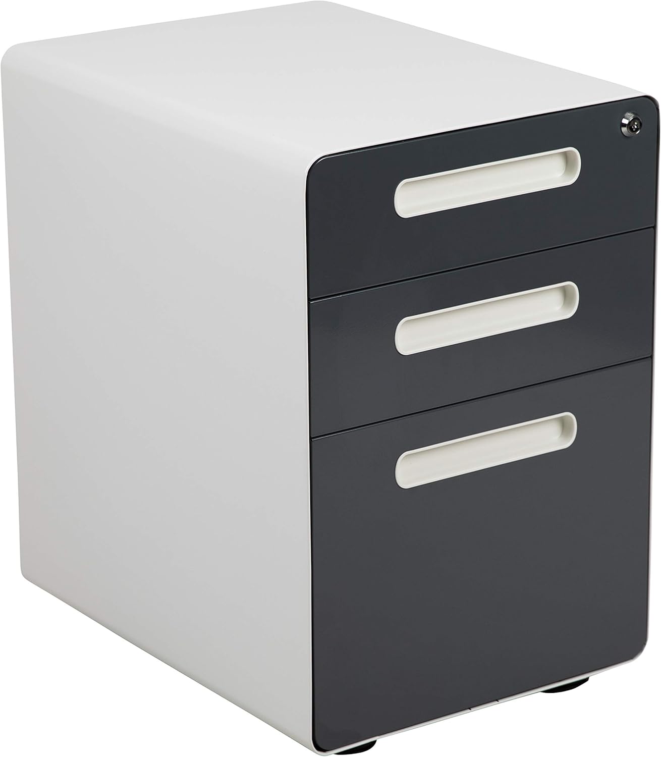 Flash Furniture Ergonomic 3-Drawer Mobile Locking Filing Cabinet with Anti-Tilt Mechanism & Letter/Legal Drawer, White with Charcoal Faceplate : Home & Kitchen