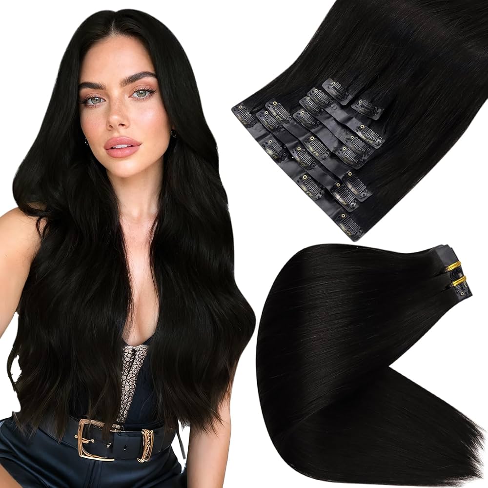 Full Shine Clip in Hair Extensions 14 Inch Color 1B Off