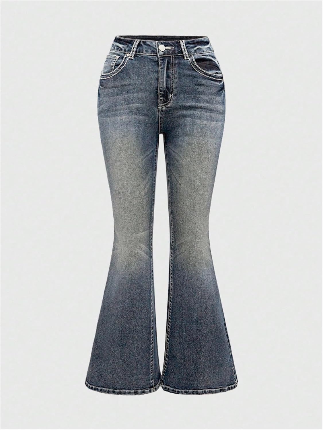 WDIRARA Women's Plus Size Goth Punk Rhinestone Embroidered Flare Jeans Bootcut Denim Pants