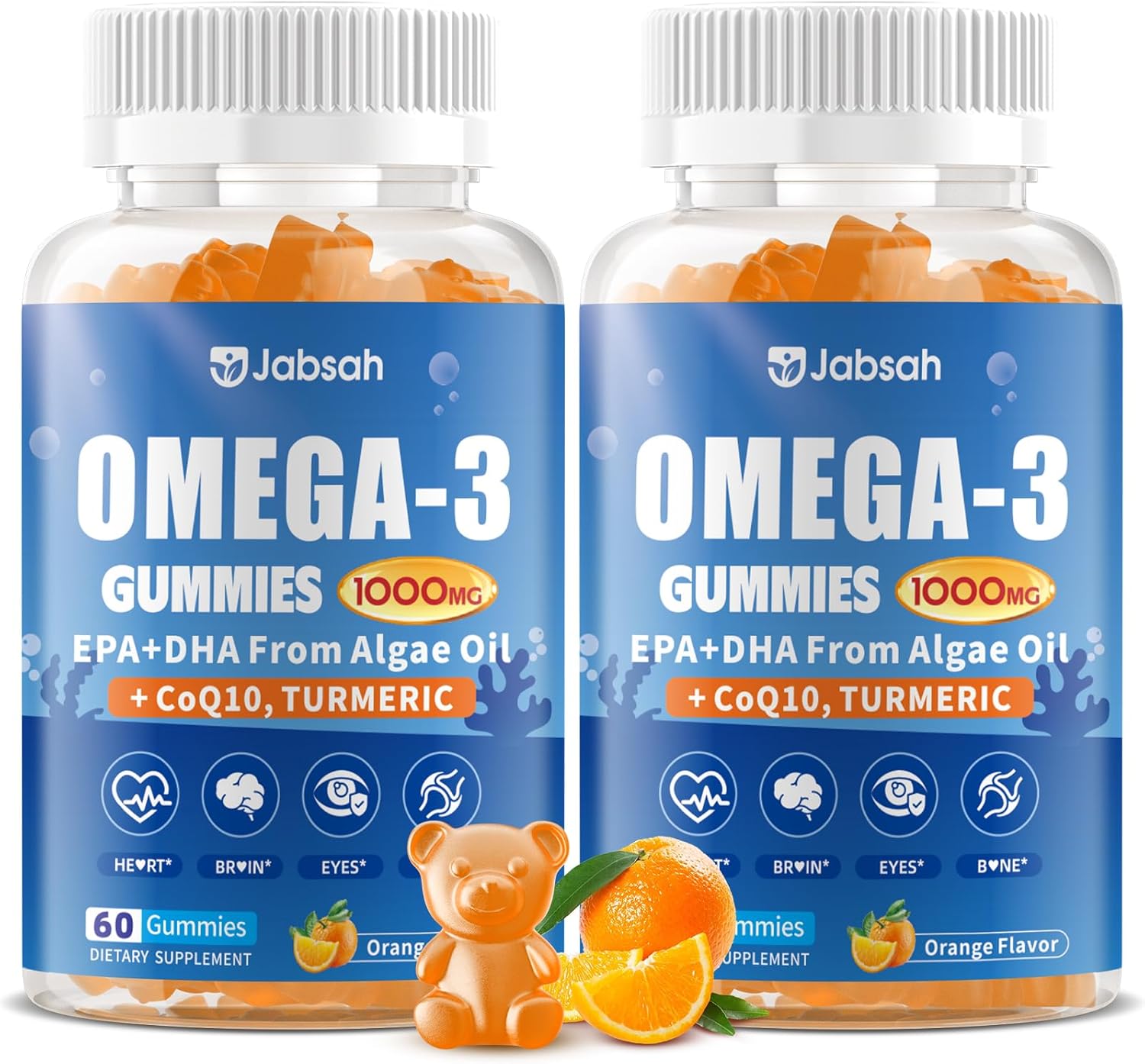 Vegan Omega-3 Gummies 1000mg from Algae Oil (DHA 460mg & EPA 230mg), Omega 3 Fish Oil Alternative for Adults, Plus Turmeric & CoQ10 for Brain, Eye & Immune Health, No Fishy Taste, Sugar Free, 120 Cts