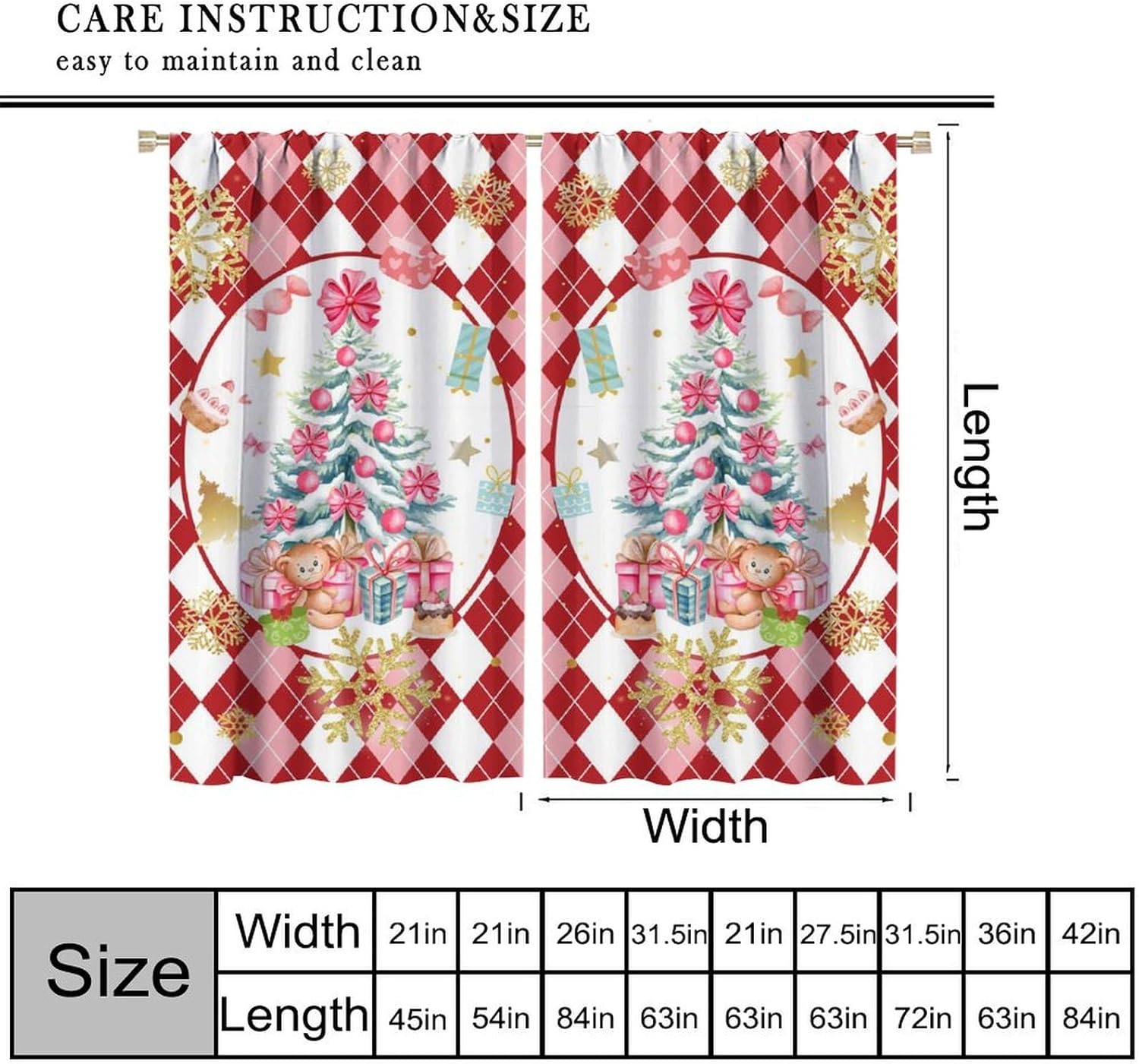 Christmas Girls Curtains for Kids Baby Teens Bedroom Living Room Nursery Home Kitchen Cafe Curtains Merry Christmas Snow Candy Cake Dessert Christmas Tree Cartoon Gift Drapes 2 Panel 42x54 Inch