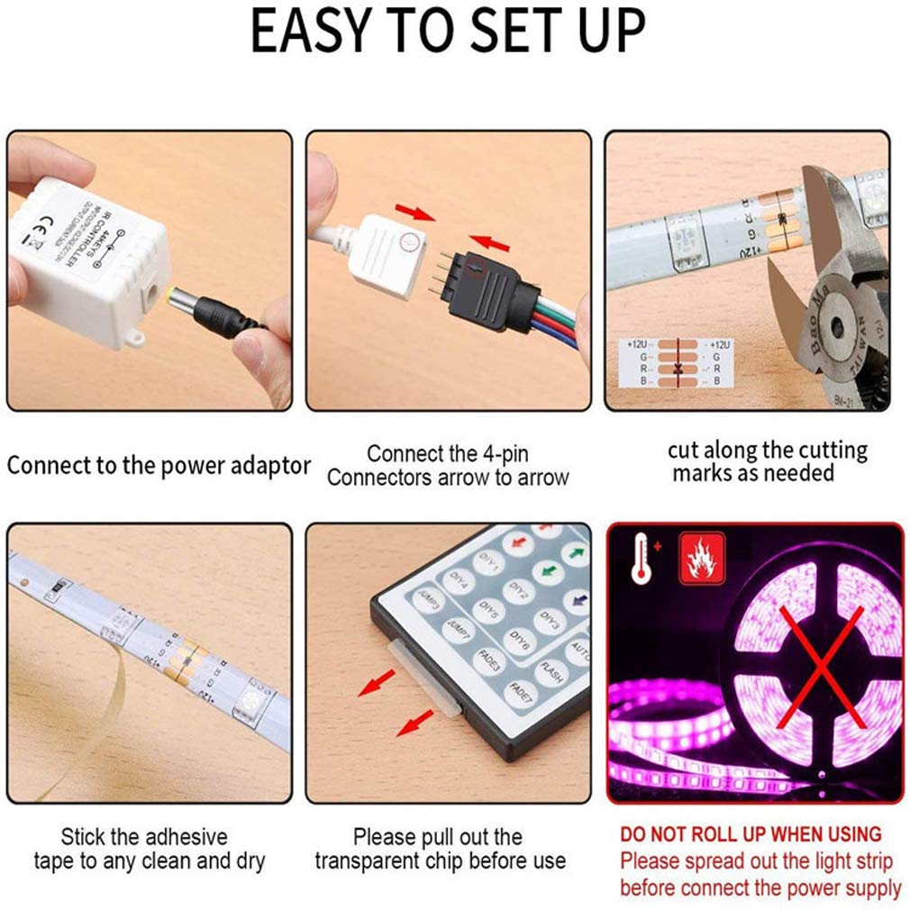 Tira Led Rgb 5M, Luces Led Smart 5050 Control APP Habitacion Con Controlador Wifi/Bluetooth Sincronizar Música 24/44 Teclas Control Remoto RF Para El Hogar Dormitorio Habitación,Bluetooth music,20M