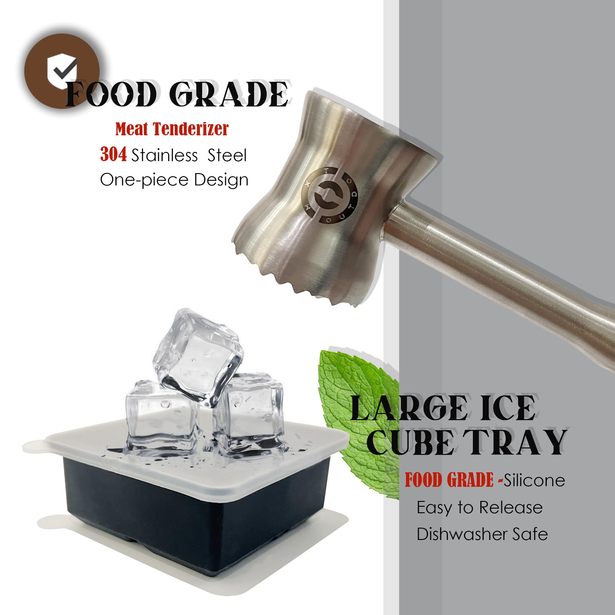 Martillo ablandador de carne de acero inoxidable resistente con mango antideslizante, herramienta de cocina de doble cara para filetes, pollo, carne de res, apto para lavavajillas y diseño