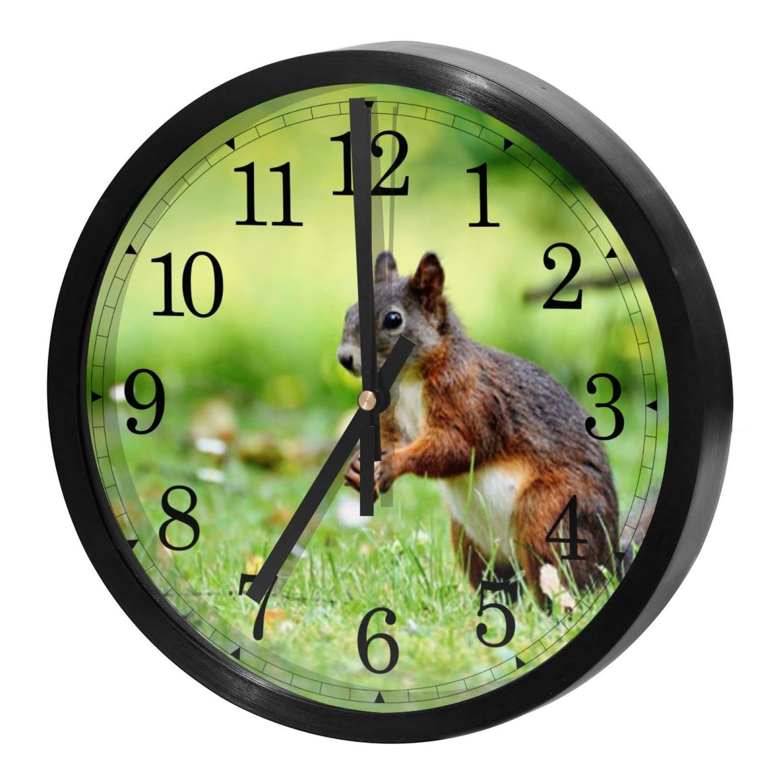 Horloge murale silencieuse à quartz motif écureuil pour la cuisine