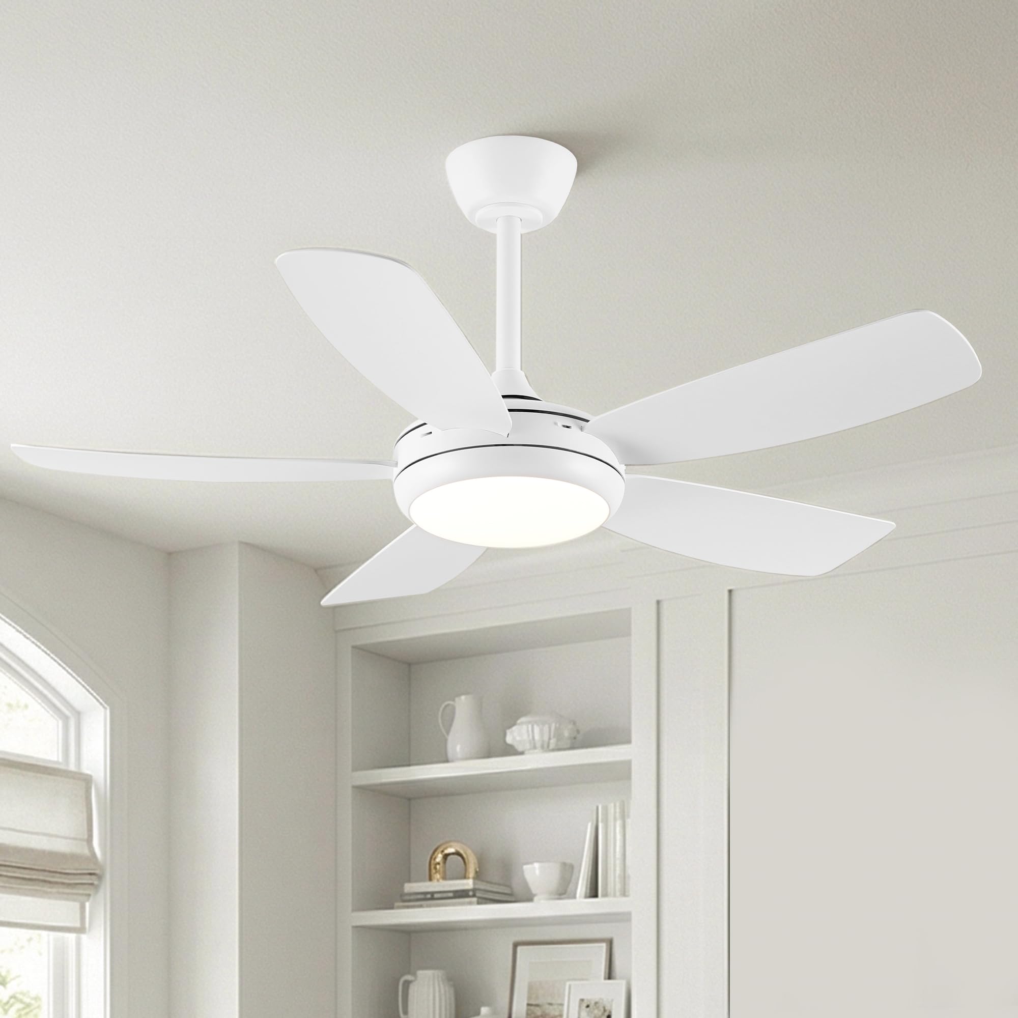 Parrot Uncle 106 cm Ceiling Fan with Light Reversible, 3 Colour Temperatures, 6 Speeds, Timer, Remote Control, Quiet Dimming for the Bedroom, White