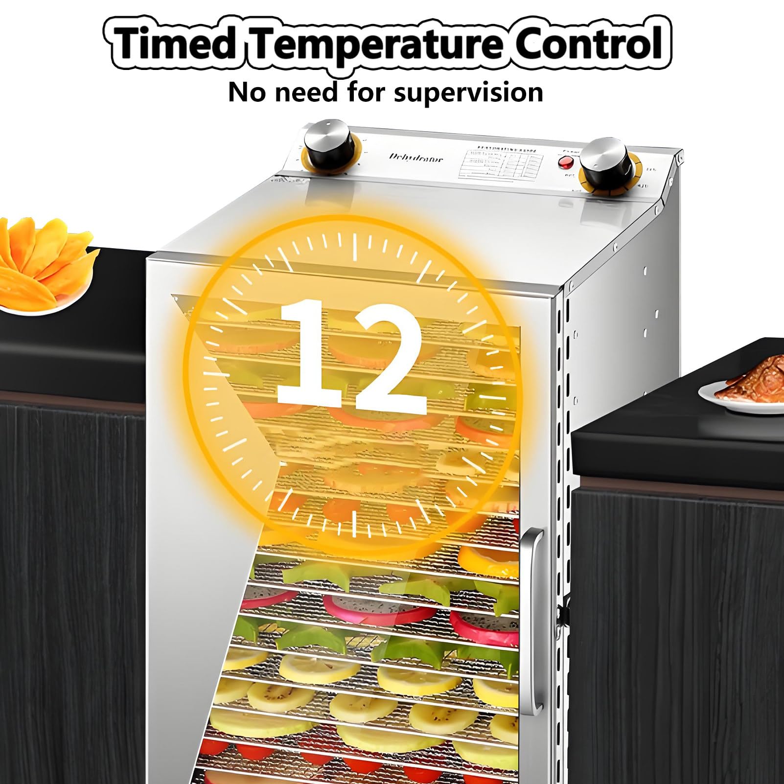 Suszarka Liofilizacyjna 400 W/800 W Suszarka do Żywności ze Stali Nierdzewnej Czas 0-12 Godz Regulacja Temperatury 30-90°C Liofilizowane do Owoców Warzyw Mięsa Owoców Morza 12-layer