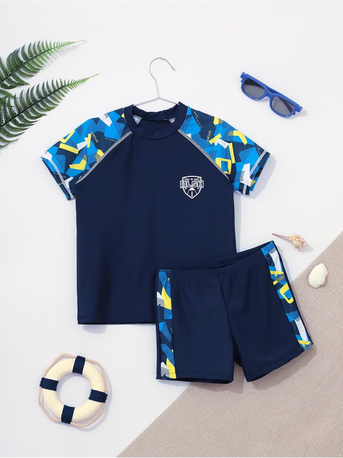 TTAO Boys Short Sleeve Tops with Shorts Trunks Swimsuit Beach Bathing Suits Water Sport Rash Guard