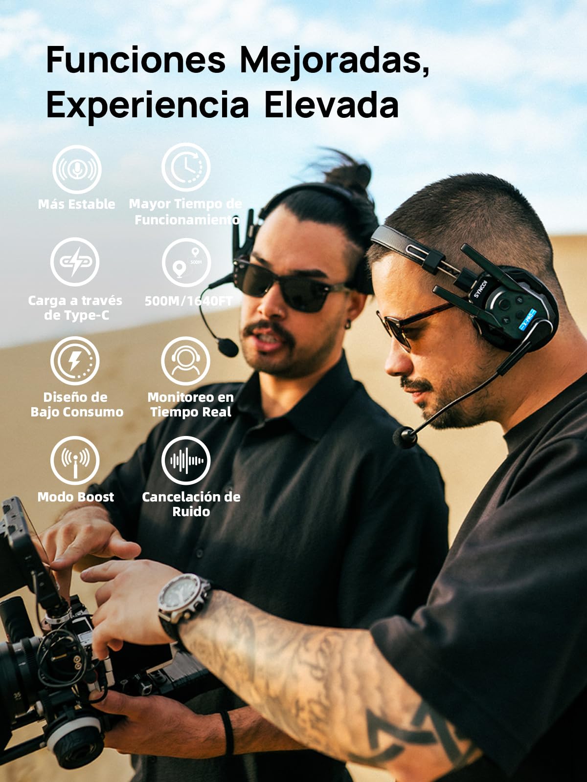 SYNCO Auriculares de Intercomunicación Inalámbricos, XTALK XPRO2 2.4GHz 24H 500M Auriculares Sistema de Comunicación Dúplex Completo para 2 Personas