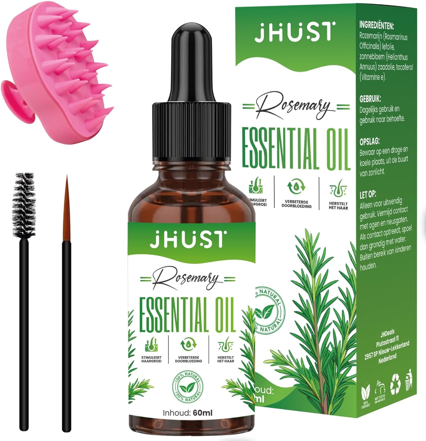 Rosemary Hair Oil – Rosemary Oil – 60ml – Scalp Massager – Hairbrush – Brush – Hair Serum – Hair Loss – Hair Growth – Beard growth – Minoxidil alternative – Castor oil – Rosemary hair oil –