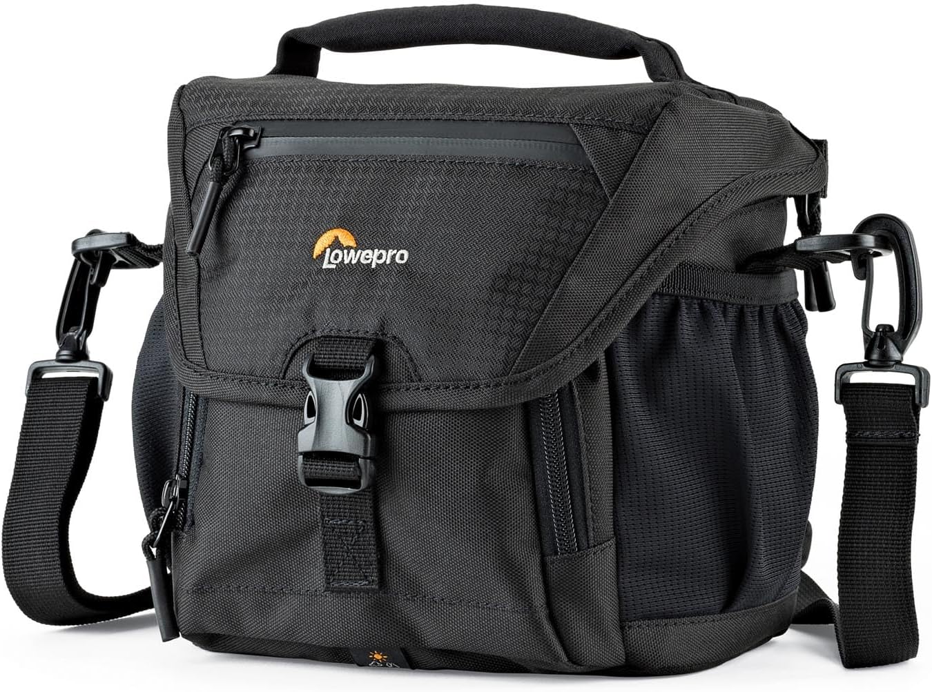 Lowepro LP37117, Nova 140AW II Camera Bag, Customizable, Portable, Fits Mirrorless with 17-85mm Attached Lens, Compact Drone, Flash, Black