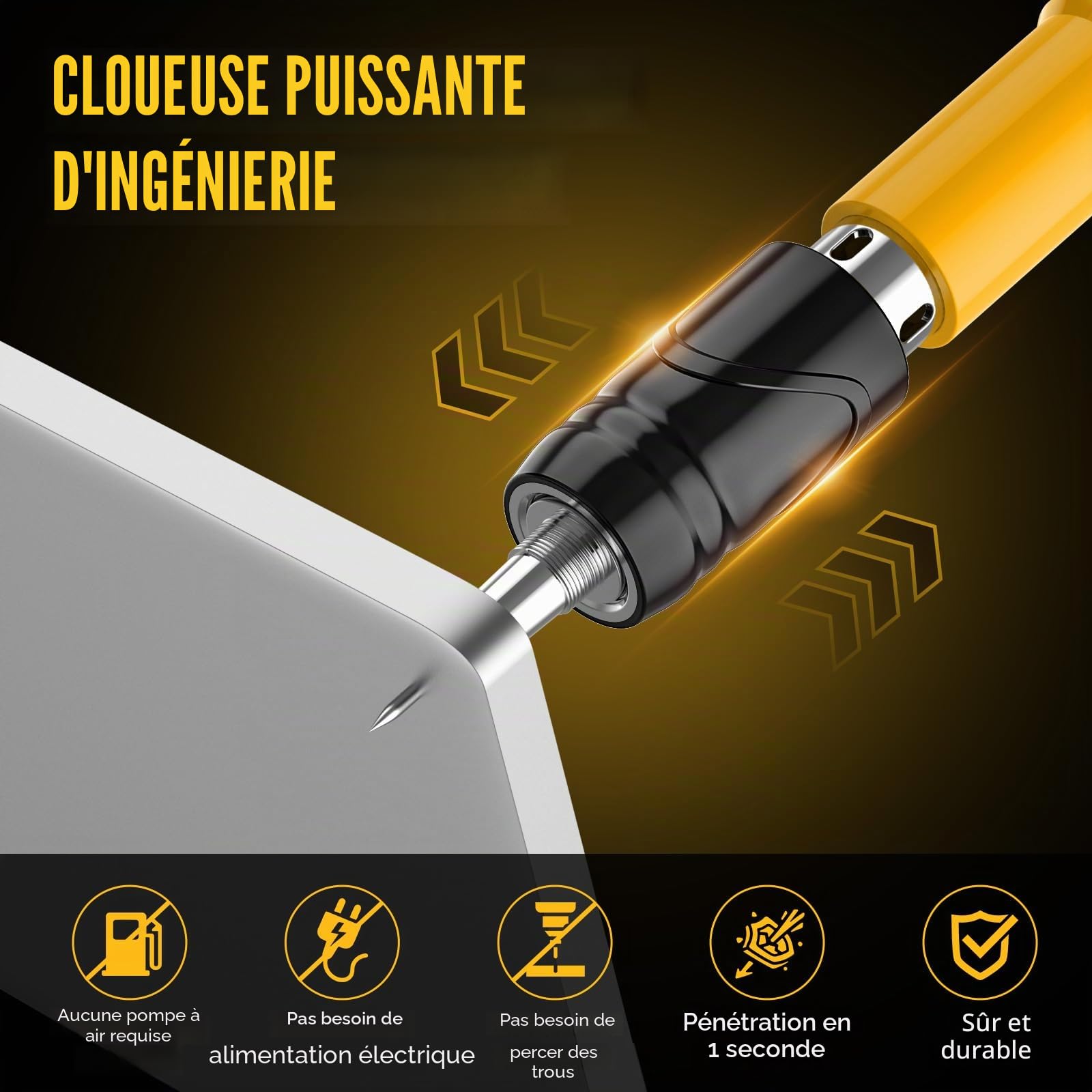 Cloueur Beton, Pistolet à Clous Manuel avec 5 Niveaux et Barre d'Extension pour Fixation au Plafond, Pistolet Cloueur en Acier pour Bricolage et Professionnels