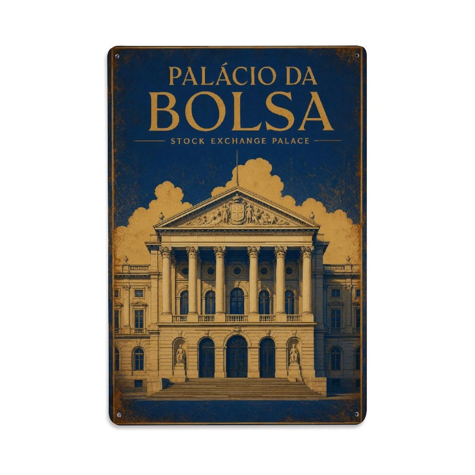 Yrnq 08X12inch Vintage Style Vintage Palacio Bolsa Neoclassical Building Portugal Metal Tin Sign