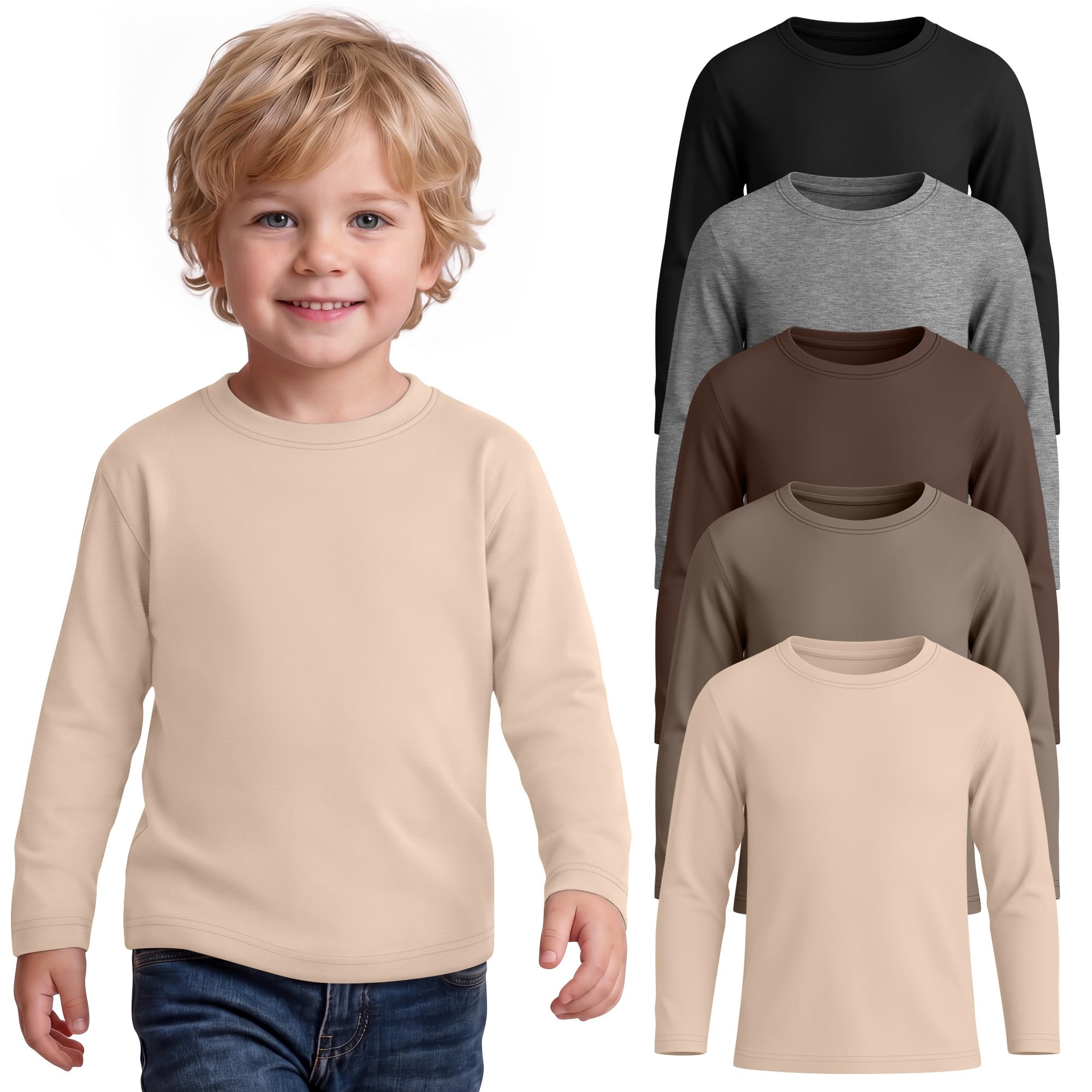 5 Pack Toddler Boys Long Sleeve Shirts 18M-5T