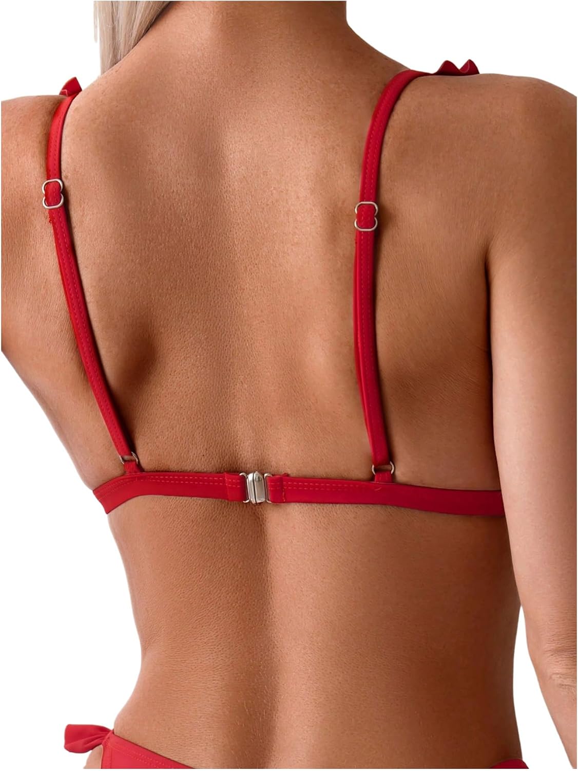 SweatyRocks Women's 2 Piece Swimsuits Ruffle Trim Spaghetti Straps Triangle Bikini Set - Image 4