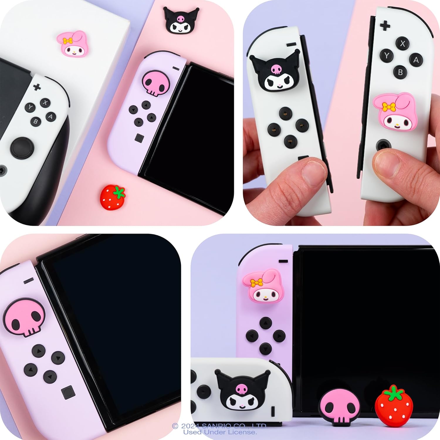 Hamee Hello Kitty and Friends Thumb Grips Compatible with Nintendo Switch OLED/Switch Lite, Character Analog Soft Anti-Slip Silicone Joystick Grip Cover Caps – My Melody and Kuromi