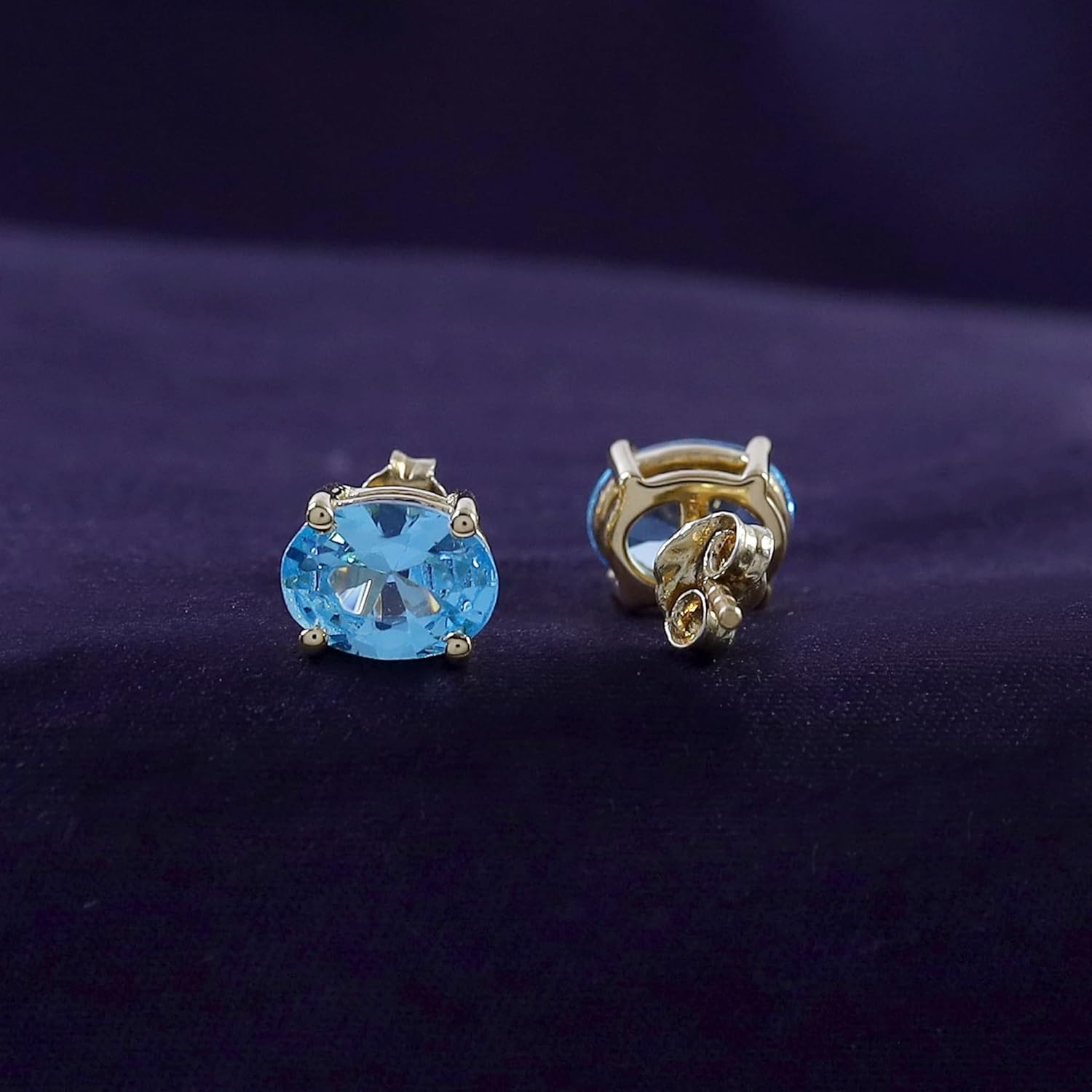 Birthstone Solitaire Stud Earrings for Women, 8x6mm Oval Cut Simulated Gemstone Studs in 14K Yellow Gold Plated 925 Sterling Silver Push Back Earrings, Jewelry Gift for Her - Image 5