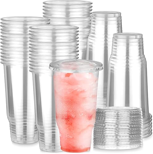 Huaiid Paquete de 60 vasos de plástico transparente de 32 onzas, vasos de plástico desechables con tapas, vasos de plástico transparente para café, Huaiid Paquete de 60 vasos de plástico transparente de 32 onzas, vasos de plástico desechables con tapas, vasos de plástico transparente para café,
