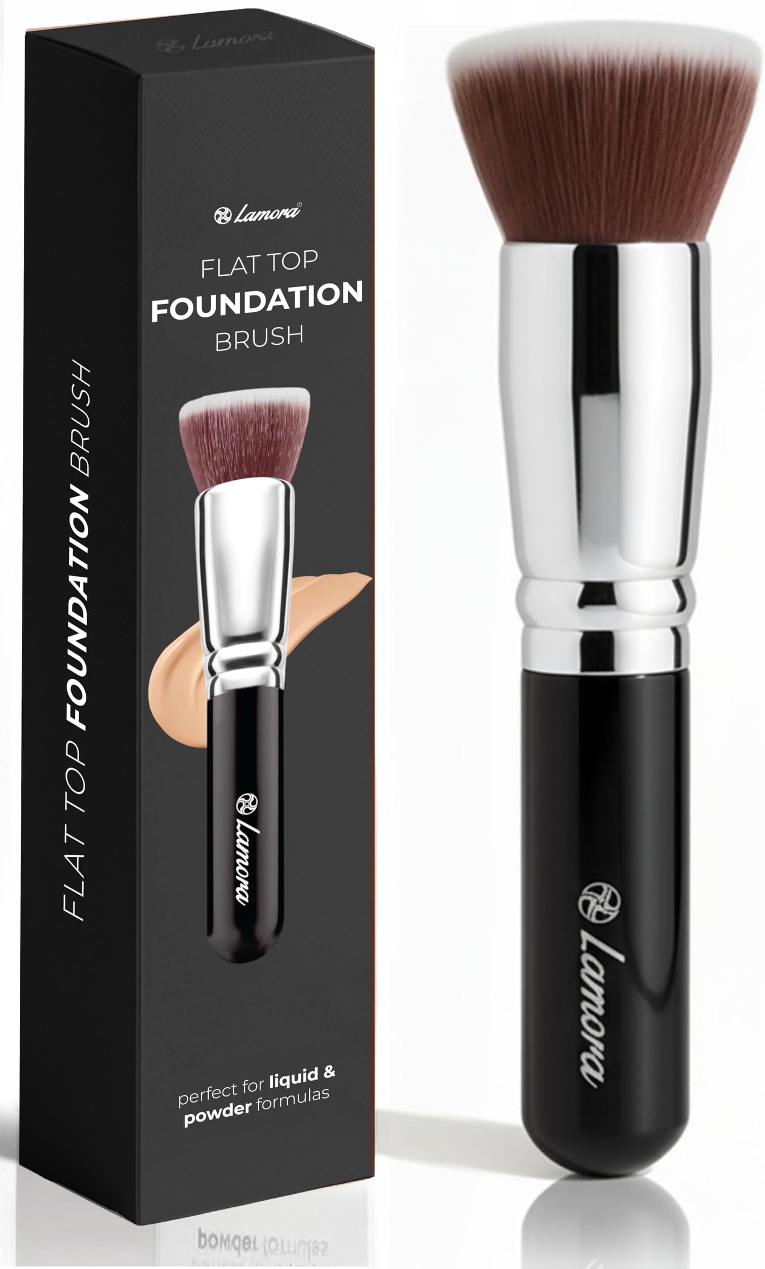 Makeup Brush Foundation Kabuki - Flat Top Face Brush for Liquid, Cream, and Powder Cosmetics - Full Coverage Blending, Buffing, Stippling, Contouring